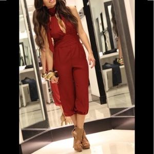 Bebe wine colored halter cropped jumpsuit